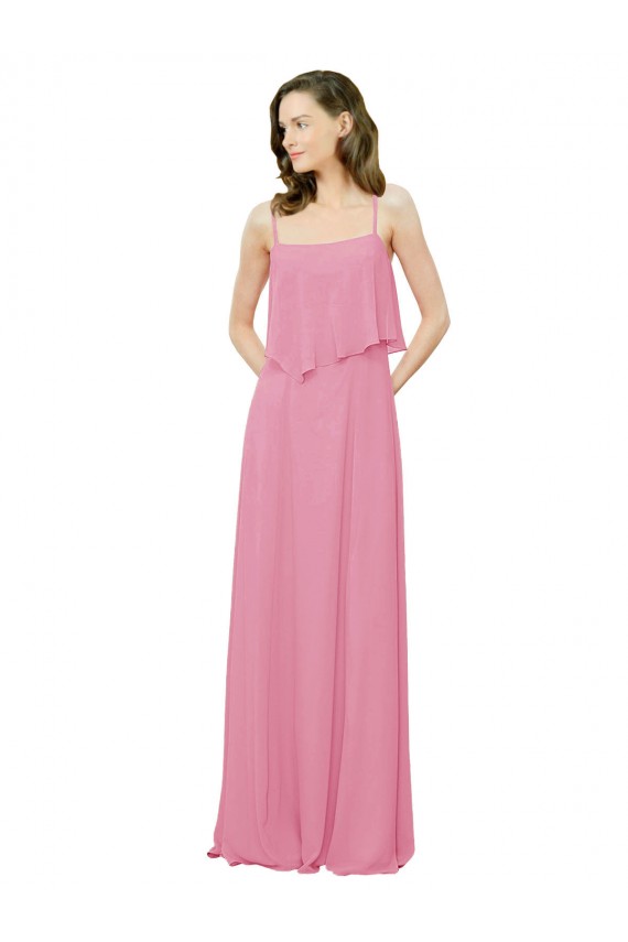 Boutique Peau Rose Trapèze Bretelles spaghetti Mousseline Longue Robes demoiselle d'honneur