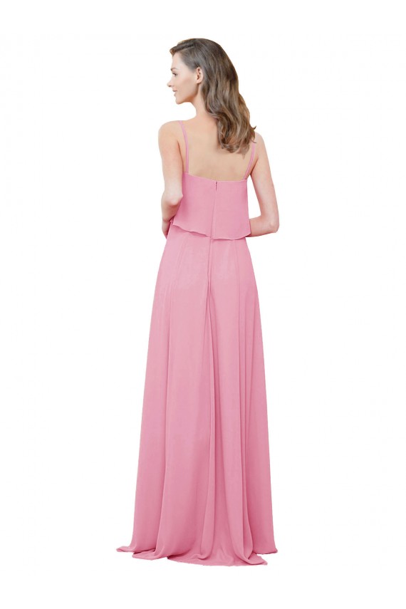 Boutique Peau Rose Trapèze Bretelles spaghetti Mousseline Longue Robes demoiselle d'honneur