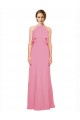 Boutique Peau Rose Trapèze Licou Col Haut Mousseline Longue Robes demoiselle d'honneur