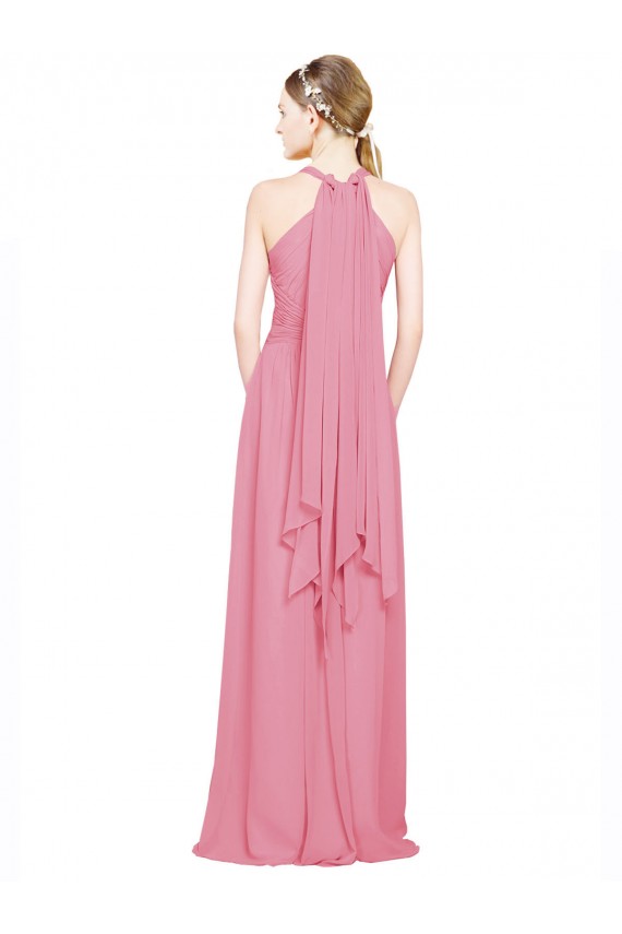 Boutique Peau Rose Trapèze Licou Col V Mousseline Longue Robes demoiselle d'honneur