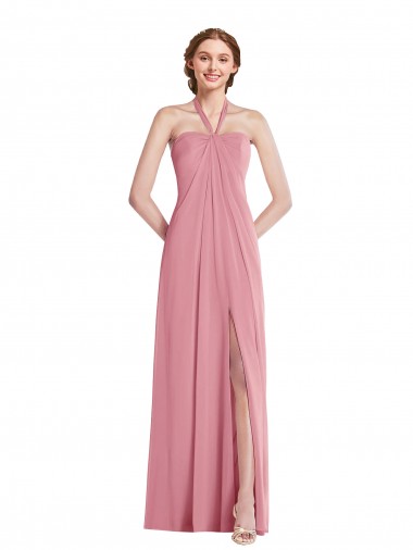 Boutique Peau Rose Trapèze Licou Mousseline Longue Robes demoiselle d'honneur