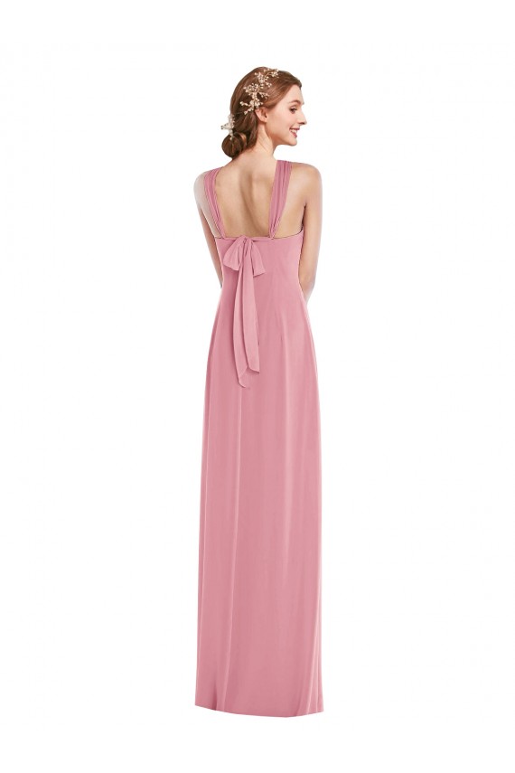 Boutique Peau Rose Trapèze Licou Mousseline Longue Robes demoiselle d'honneur