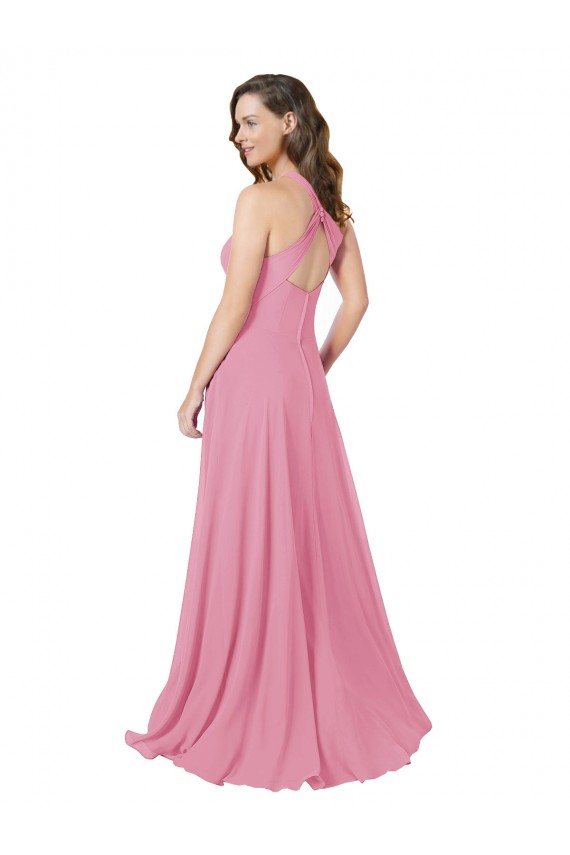 Boutique Peau Rose Trapèze Licou Mousseline Longue Robes demoiselle d'honneur / Robes de bal