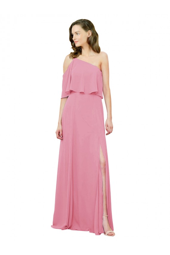 Boutique Peau Rose Trapèze Mousseline Longue Robes demoiselle d'honneur