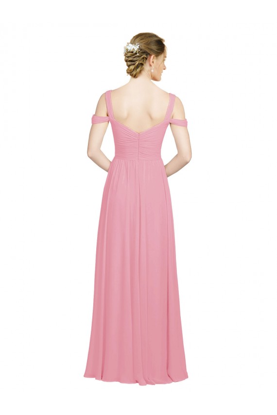 Boutique Peau Rose Trapèze Épaule Dénudée Mousseline Longue Robes demoiselle d'honneur