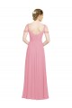 Boutique Peau Rose Trapèze Épaule Dénudée Mousseline Longue Robes demoiselle d'honneur