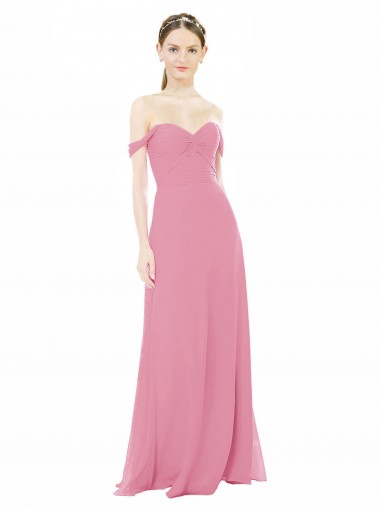 Boutique Peau Rose Trapèze Épaule Dénudée Mousseline Longue Robes demoiselle d'honneur