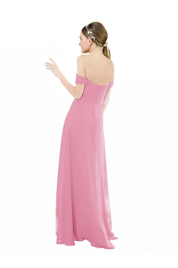 Boutique Peau Rose Trapèze Épaule Dénudée Mousseline Longue Robes demoiselle d'honneur