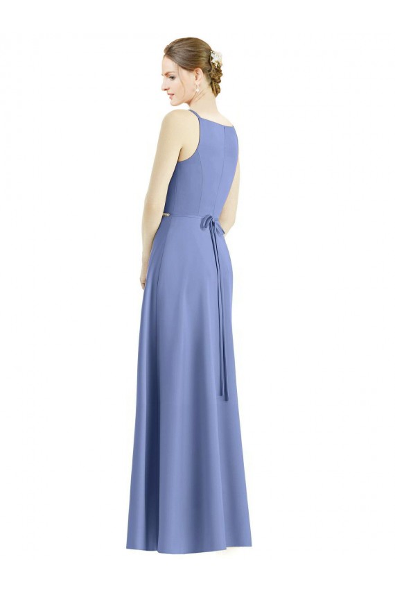 Boutique Periwinkle Trapèze Bretelles spaghetti Col V Satiné Longue Robes demoiselle d'honneur