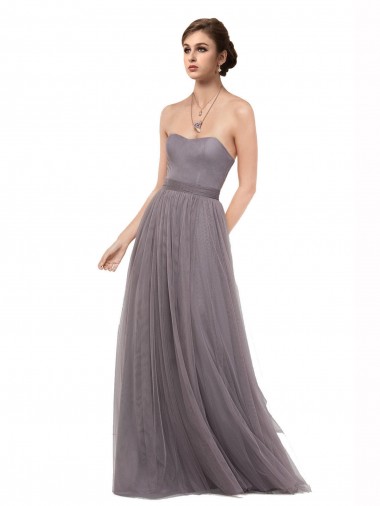 Boutique Pewter Trapèze Bretelles spaghetti Tulle Longue Robes demoiselle d'honneur