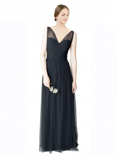 Boutique Pewter Trapèze Col V Tulle Longue Robes demoiselle d'honneur