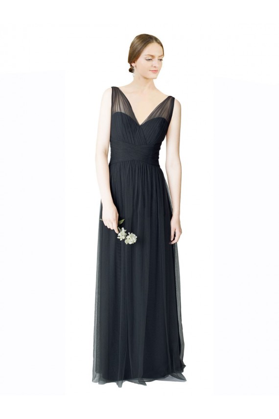 Boutique Pewter Trapèze Col V Tulle Longue Robes demoiselle d'honneur