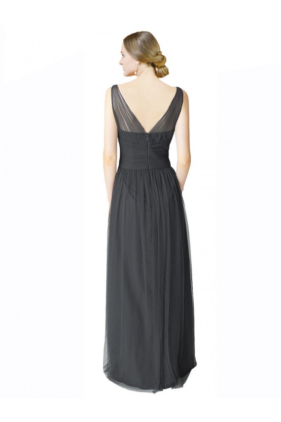 Boutique Pewter Trapèze Col V Tulle Longue Robes demoiselle d'honneur
