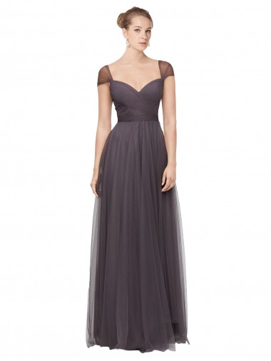 Boutique Pewter Trapèze Tulle Longue Robes demoiselle d'honneur