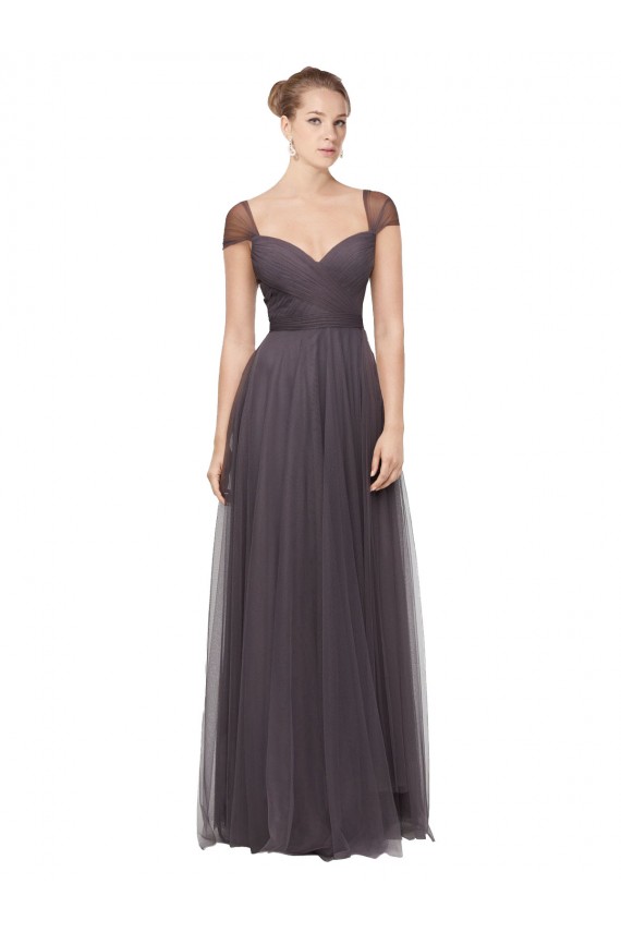 Boutique Pewter Trapèze Tulle Longue Robes demoiselle d'honneur