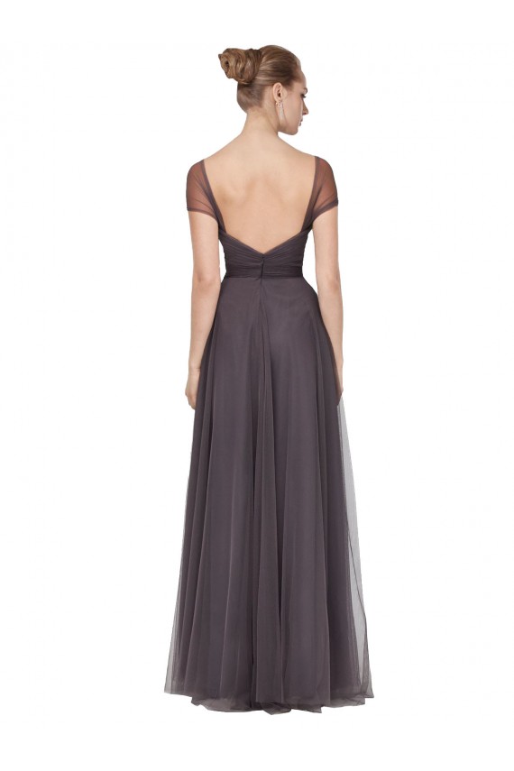 Boutique Pewter Trapèze Tulle Longue Robes demoiselle d'honneur