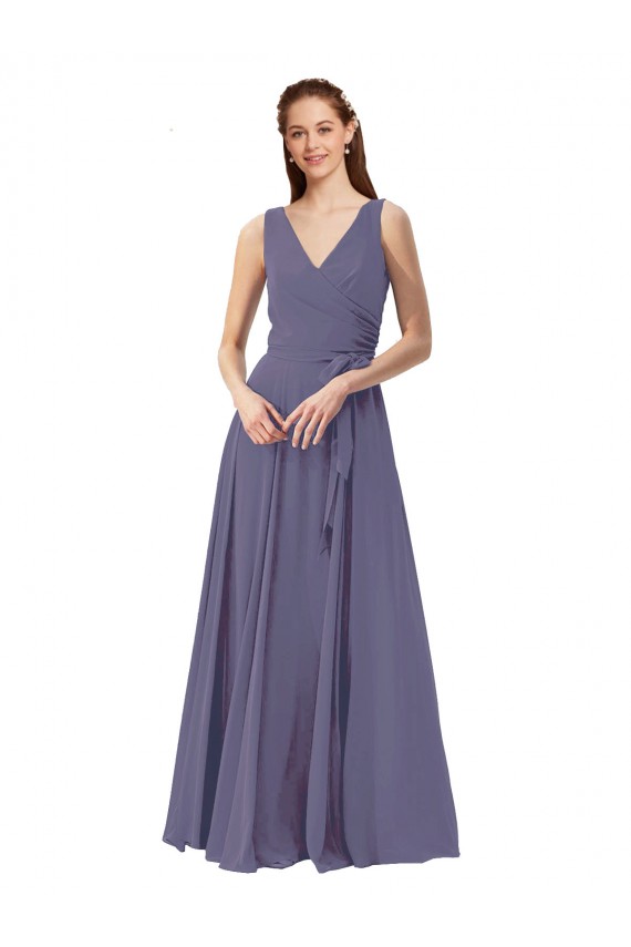 Boutique Pierre d'argent Trapèze Col V Mousseline Longue Robes demoiselle d'honneur