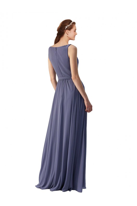 Boutique Pierre d'argent Trapèze Col V Mousseline Longue Robes demoiselle d'honneur