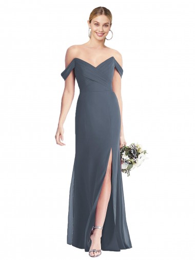 Boutique Pierre d'argent Trompette Épaule Dénudée Mousseline Longue Robes demoiselle d'honneur