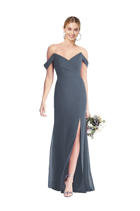 Boutique Pierre d'argent Trompette Épaule Dénudée Mousseline Longue Robes demoiselle d'honneur