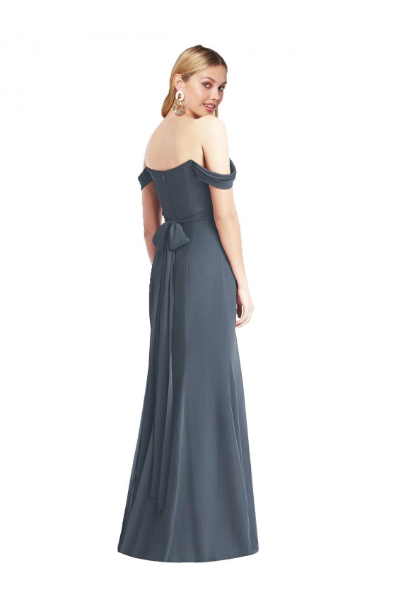 Boutique Pierre d'argent Trompette Épaule Dénudée Mousseline Longue Robes demoiselle d'honneur