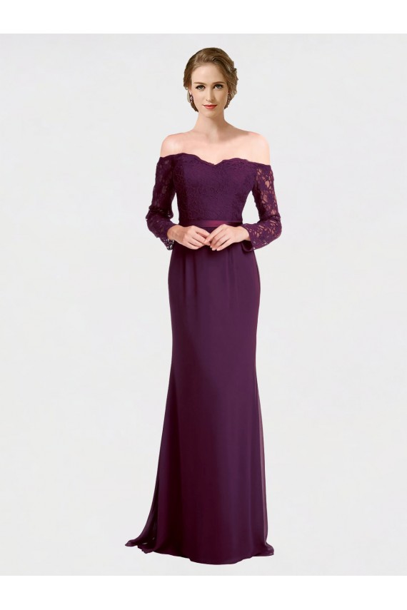 Boutique Pourpre Sirène Épaule Dénudée Mousseline Dentelle Longue Robes demoiselle d'honneur