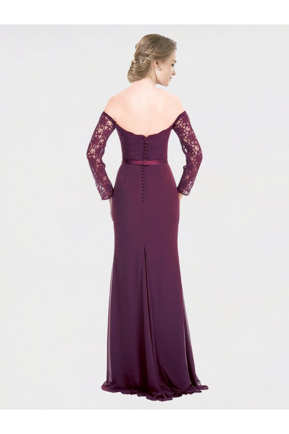 Boutique Pourpre Sirène Épaule Dénudée Mousseline Dentelle Longue Robes demoiselle d'honneur