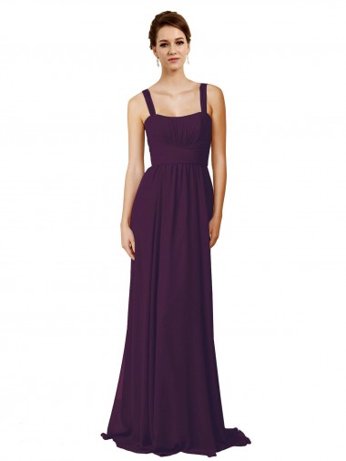 Boutique Pourpre Trapèze Bretelles spaghetti Balayage train Mousseline Longue Robes demoiselle d'honneur