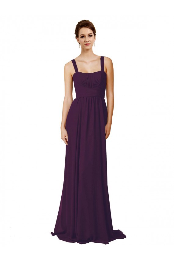 Boutique Pourpre Trapèze Bretelles spaghetti Balayage train Mousseline Longue Robes demoiselle d'honneur