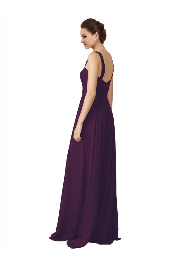 Boutique Pourpre Trapèze Bretelles spaghetti Balayage train Mousseline Longue Robes demoiselle d'honneur