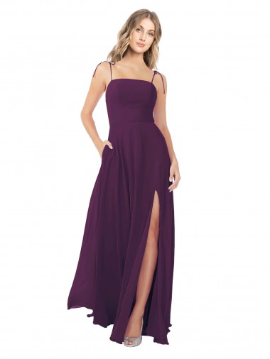 Boutique Pourpre Trapèze Bretelles spaghetti Sans bretelle Mousseline Longue Robes demoiselle d'honneur