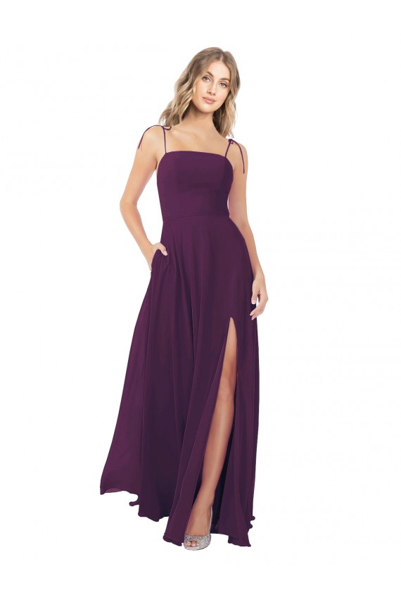 Boutique Pourpre Trapèze Bretelles spaghetti Sans bretelle Mousseline Longue Robes demoiselle d'honneur