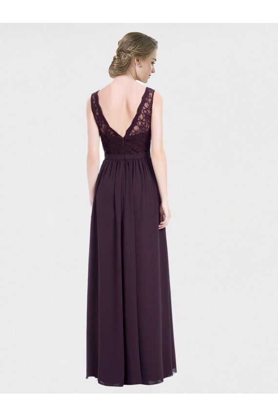Boutique Pourpre Trapèze Col V Mousseline Dentelle Longue Robes demoiselle d'honneur