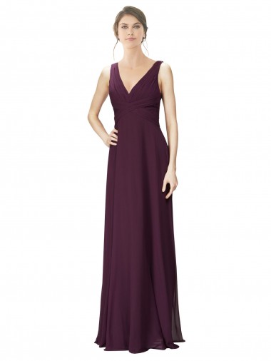 Boutique Pourpre Trapèze Col V Mousseline Dentelle Longue Robes demoiselle d'honneur