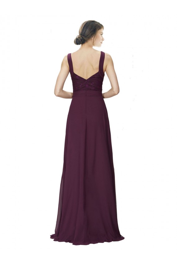 Boutique Pourpre Trapèze Col V Mousseline Dentelle Longue Robes demoiselle d'honneur