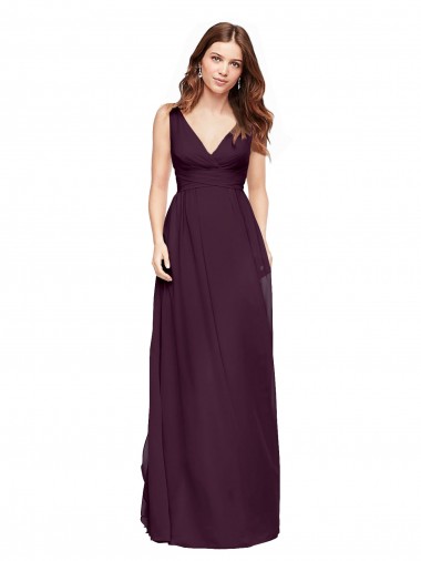 Boutique Pourpre Trapèze Col V Mousseline Longue Robes demoiselle d'honneur