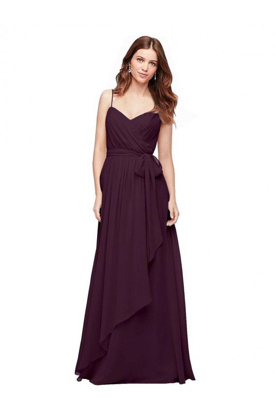 Boutique Pourpre Trapèze Col V Mousseline Longue Robes demoiselle d'honneur
