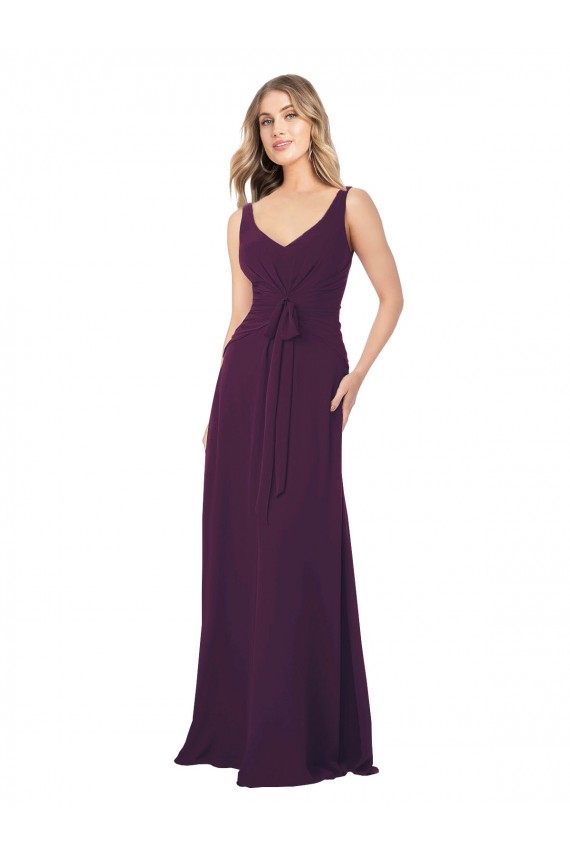 Boutique Pourpre Trapèze Col V Mousseline Longue Robes demoiselle d'honneur