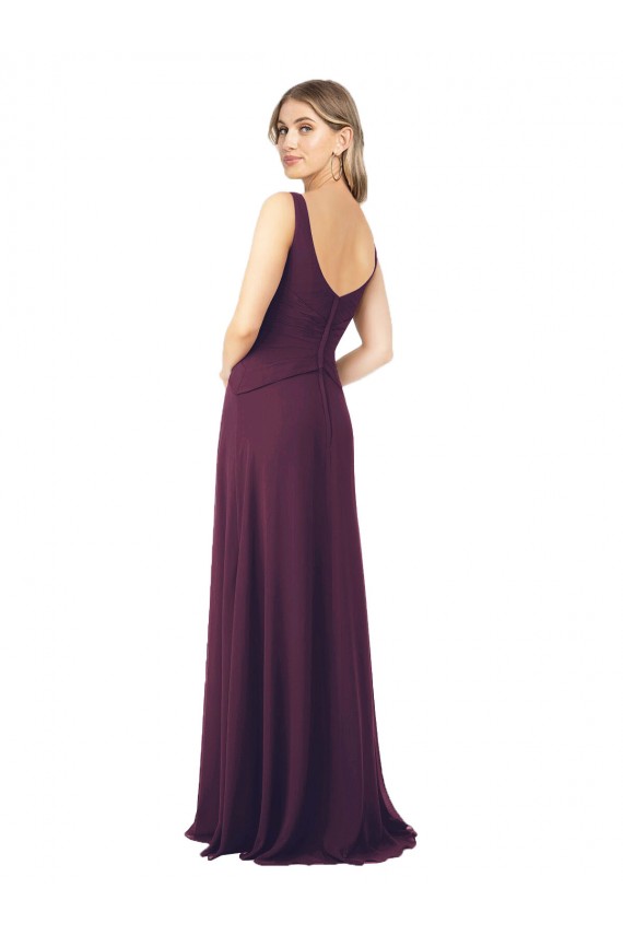 Boutique Pourpre Trapèze Col V Mousseline Longue Robes demoiselle d'honneur
