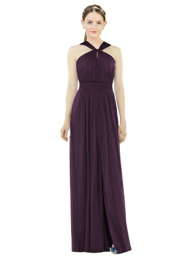 Boutique Pourpre Trapèze Licou Mousseline Longue Robes demoiselle d'honneur