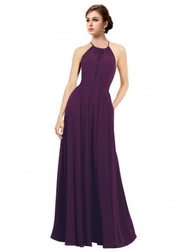 Boutique Pourpre Trapèze Licou Mousseline Longue Robes demoiselle d'honneur