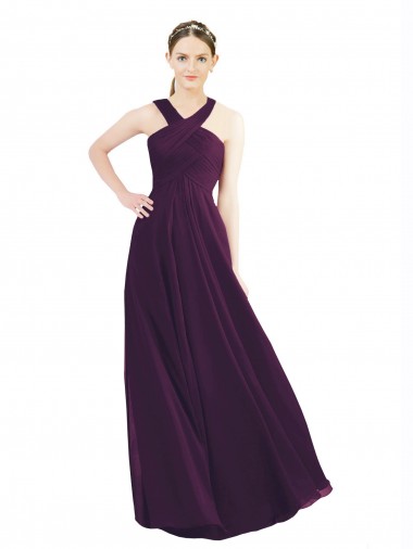 Boutique Pourpre Trapèze Licou Mousseline Longue Robes demoiselle d'honneur