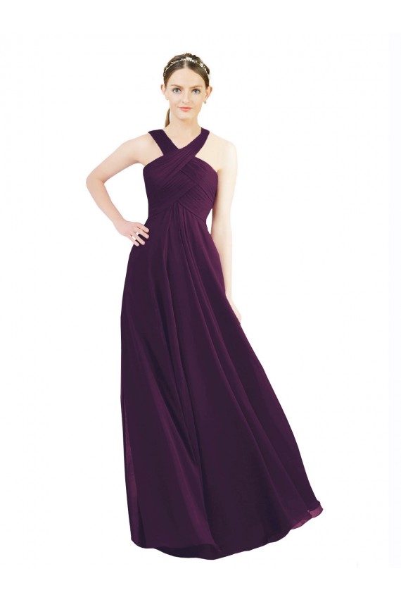 Boutique Pourpre Trapèze Licou Mousseline Longue Robes demoiselle d'honneur