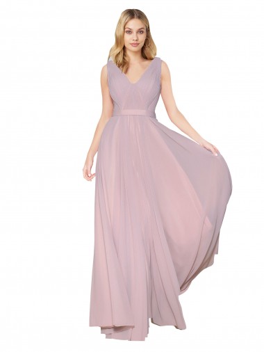 Boutique Primevère Trapèze Col V Mousseline Longue Formelles Robes demoiselle d'honneur / Robes de soirée / Robes de bal