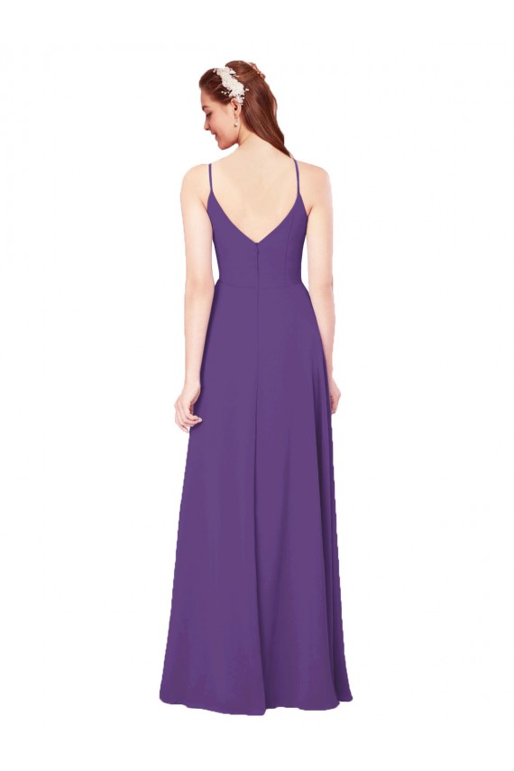 Boutique Prune Fourreau Col Haut Mousseline Longue Robes demoiselle d'honneur