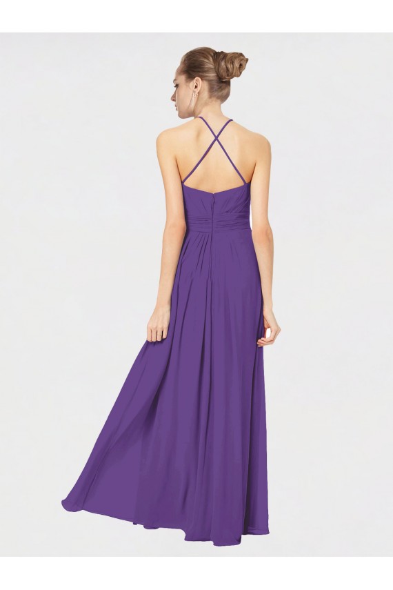 Boutique Prune Trapèze Bretelles spaghetti Mousseline Longue Robes demoiselle d'honneur