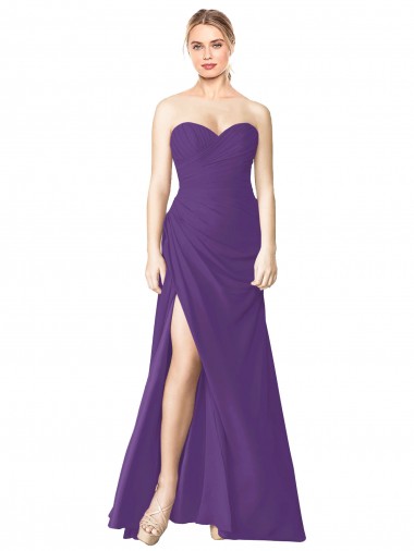 Boutique Prune Trapèze Sans bretelle Mousseline Longue Robes demoiselle d'honneur
