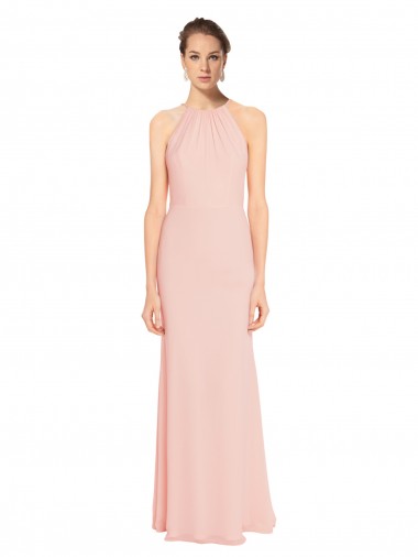 Boutique Rose 114 Trapèze Bretelles spaghetti Mousseline Longue Robes demoiselle d'honneur