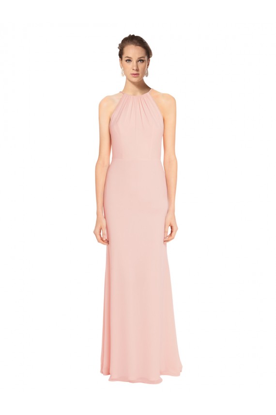 Boutique Rose 114 Trapèze Bretelles spaghetti Mousseline Longue Robes demoiselle d'honneur