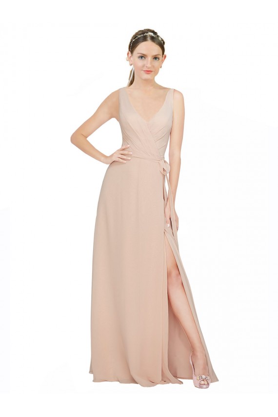 Boutique Rose 114 Trapèze Col V Mousseline Longue Robes demoiselle d'honneur